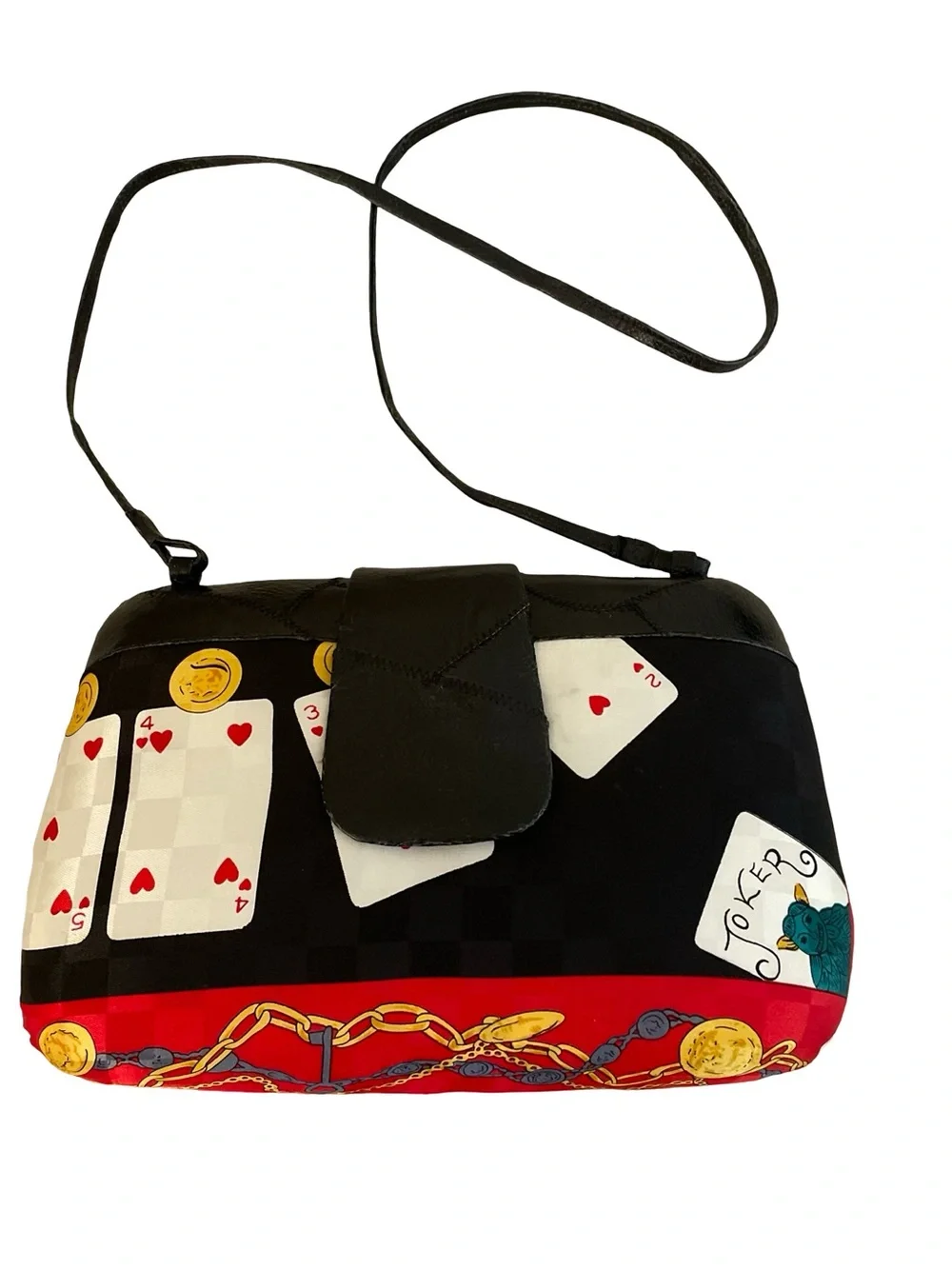 Vintage Black Playing Card Print Crossbody Bag